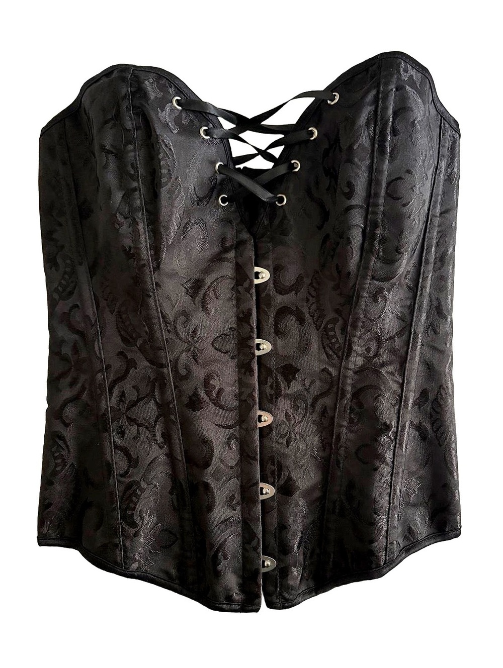 Black Brocade Lace-Up Corset Bustier Top Size Small #moulinrouge